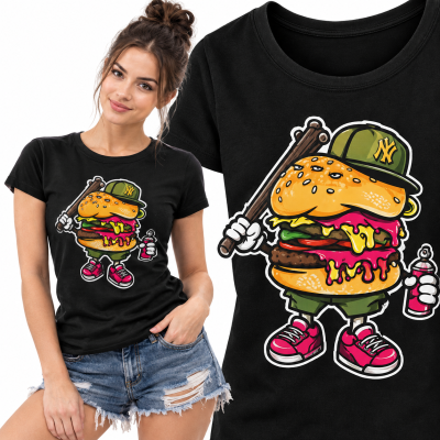 KOSZULKA DAMSKA  ANIMOWANA  BURGER BASTARD